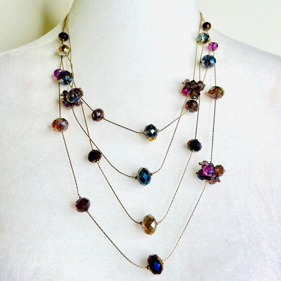 Ali Khan New York Gold Tone Iridescent Faceted Bead Colorful Layered Necklace - Picture 2 of 3